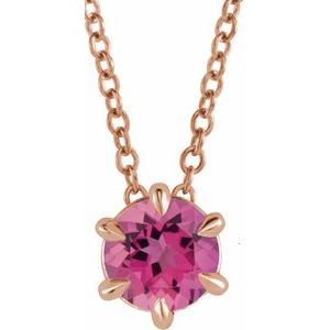 14K Rose 5 mm Natural Pink Tourmaline Solitaire 16-18" Necklace