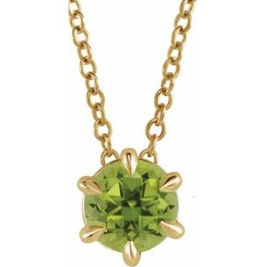 14K Yellow 5 mm Natural Peridot Solitaire 16-18" Necklace