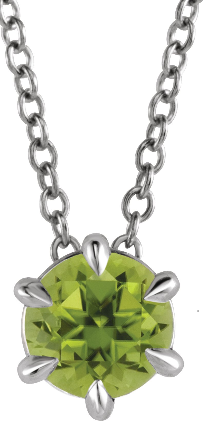 Sterling Silver 5 mm Natural Peridot Solitaire 16-18 Necklace