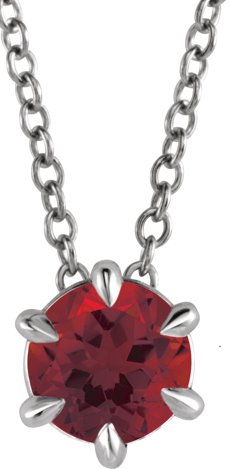 Sterling Silver Round 4 mm Mozambique Garnet Solitaire 16-18" Necklace