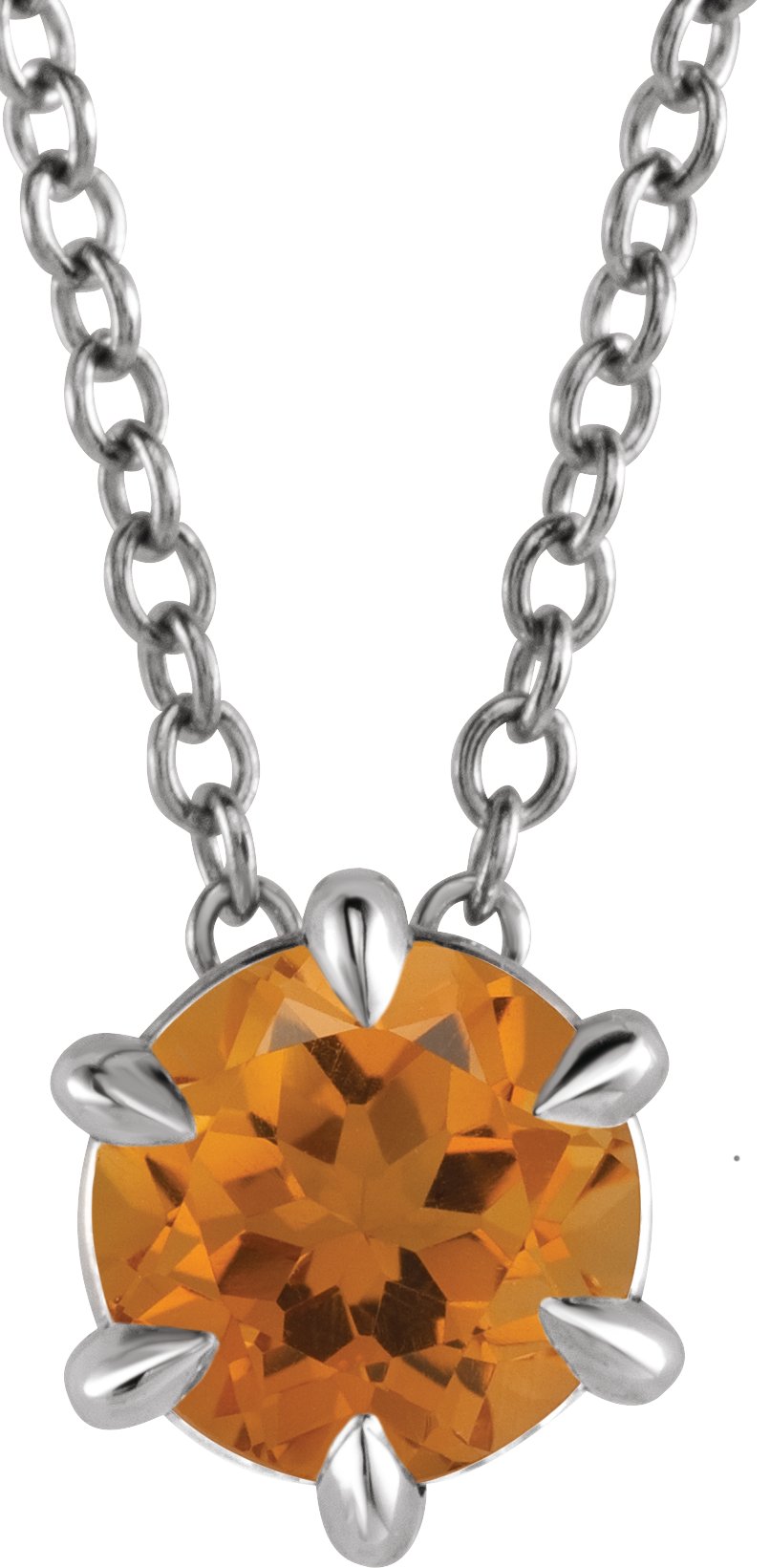 Sterling Silver 4 mm Natural Citrine Solitaire 16-18" Necklace