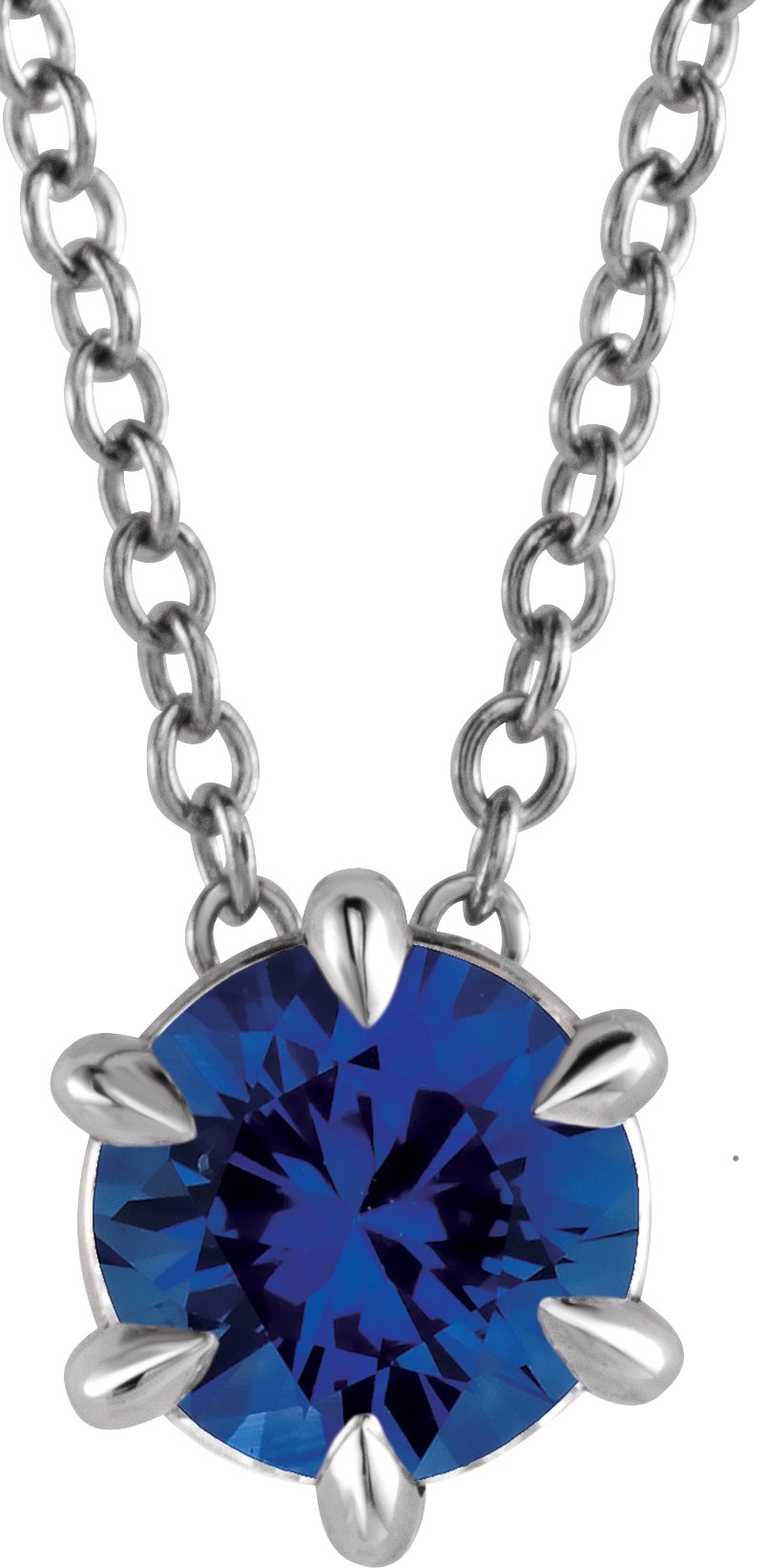 Platinum 5 mm Lab Grown Blue Sapphire Solitaire 16 to 18 inch Necklace Ref 16629179