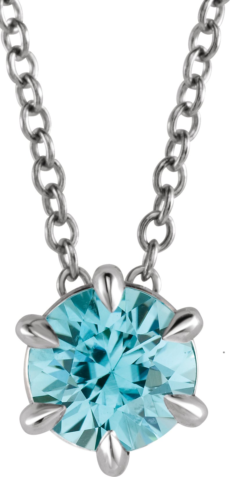 14K White 5 mm Natural Aquamarine Solitaire 16-18" Necklace