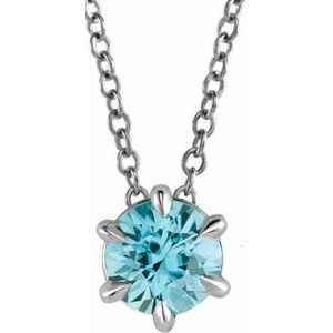 Sterling Silver Round 4 mm Aquamarine Solitaire 16-18" Necklace