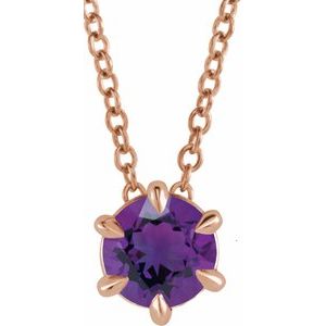 14K Rose 5 mm Natural Amethyst Solitaire 16-18" Necklace