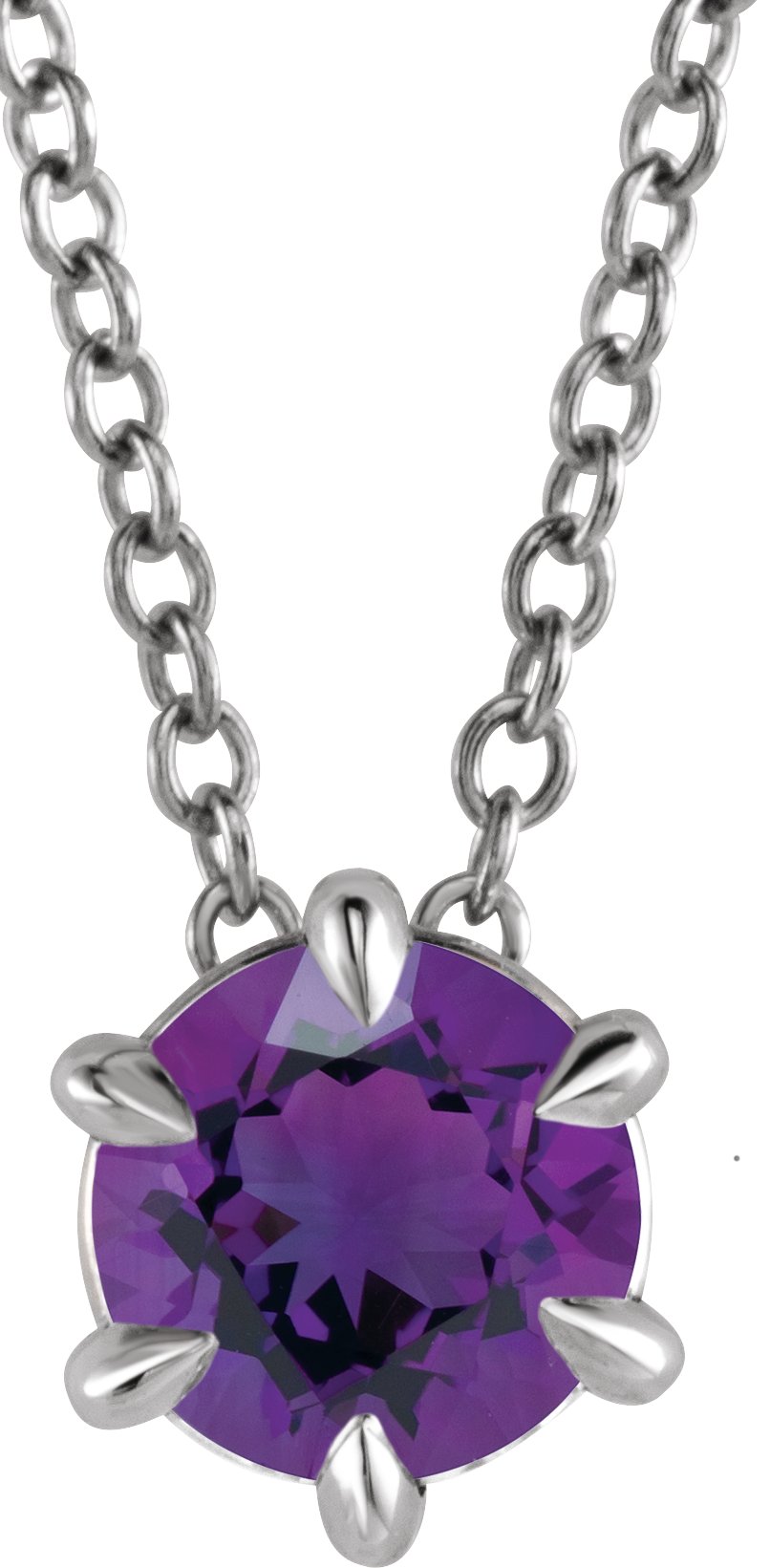Sterling Silver 4 mm Natural Amethyst Solitaire 16-18" Necklace