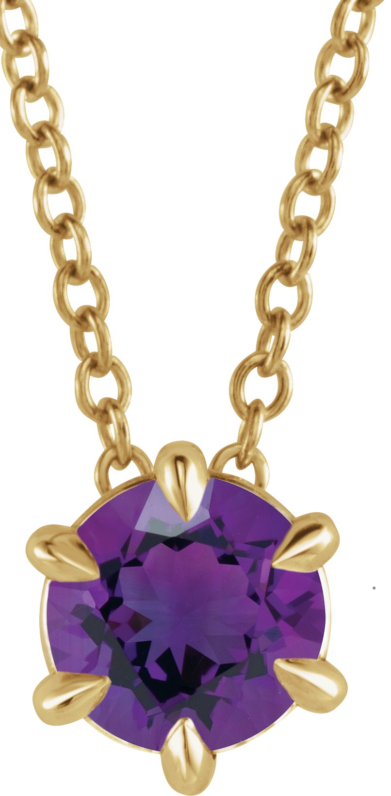 14K Yellow 5 mm Natural Amethyst Solitaire 16-18" Necklace