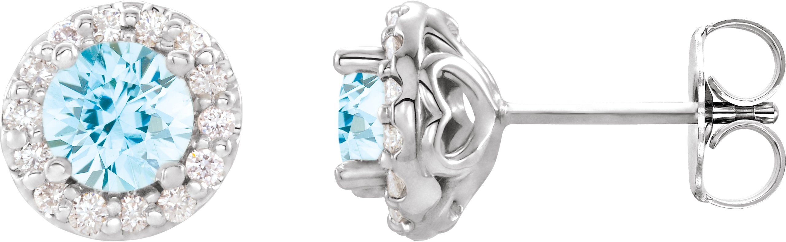 14K White 4 mm Natural Aquamarine & 1/8 CTW Natural Diamond Earrings