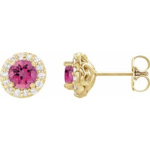 14K Yellow 4.5 mm Natural Pink Tourmaline & 1/4 CTW Natural Diamond Earrings