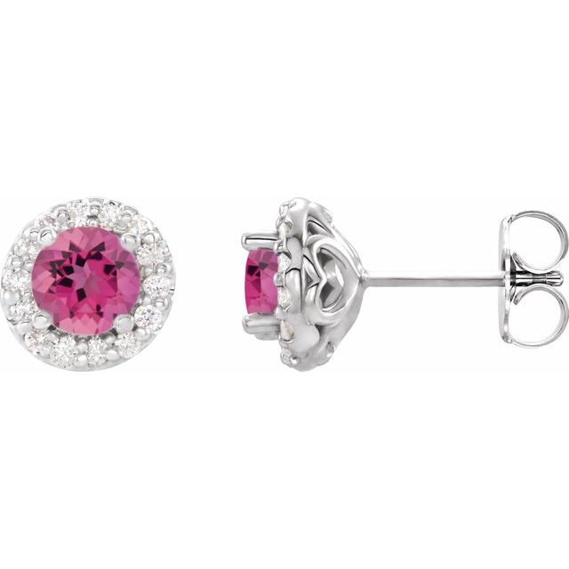Sterling Silver 5.5 mm Natural Pink Tourmaline & 1/4 CTW Natural Diamond Earrings