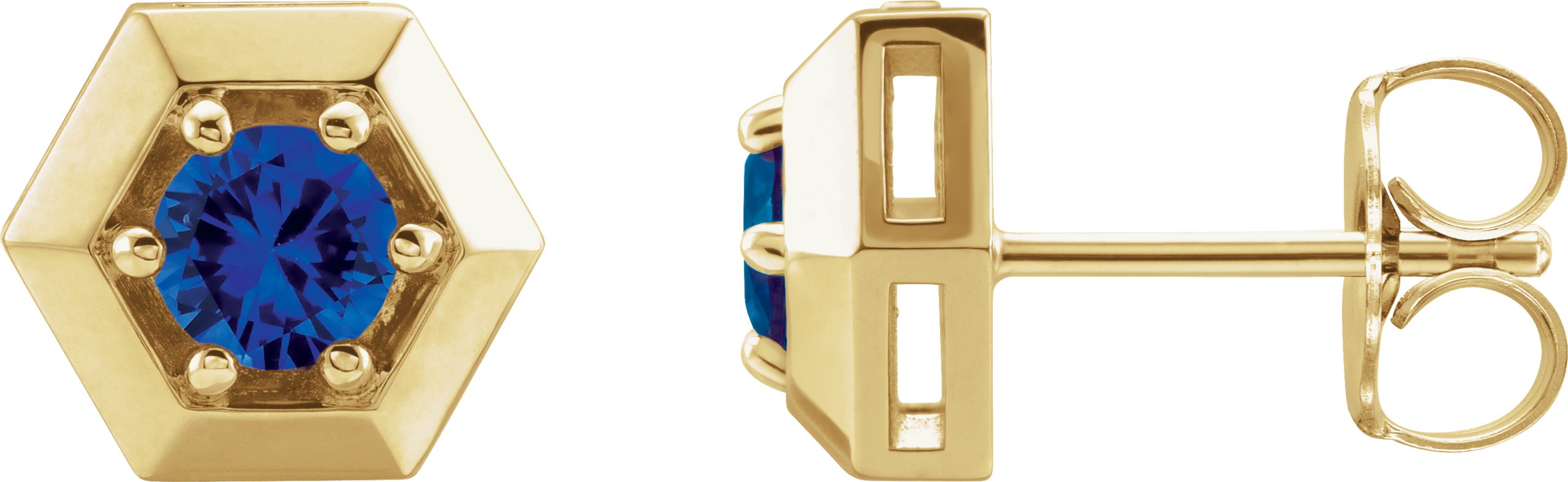 14K Yellow Chatham Lab Created Blue Sapphire Geometric Earrings Ref 16635767