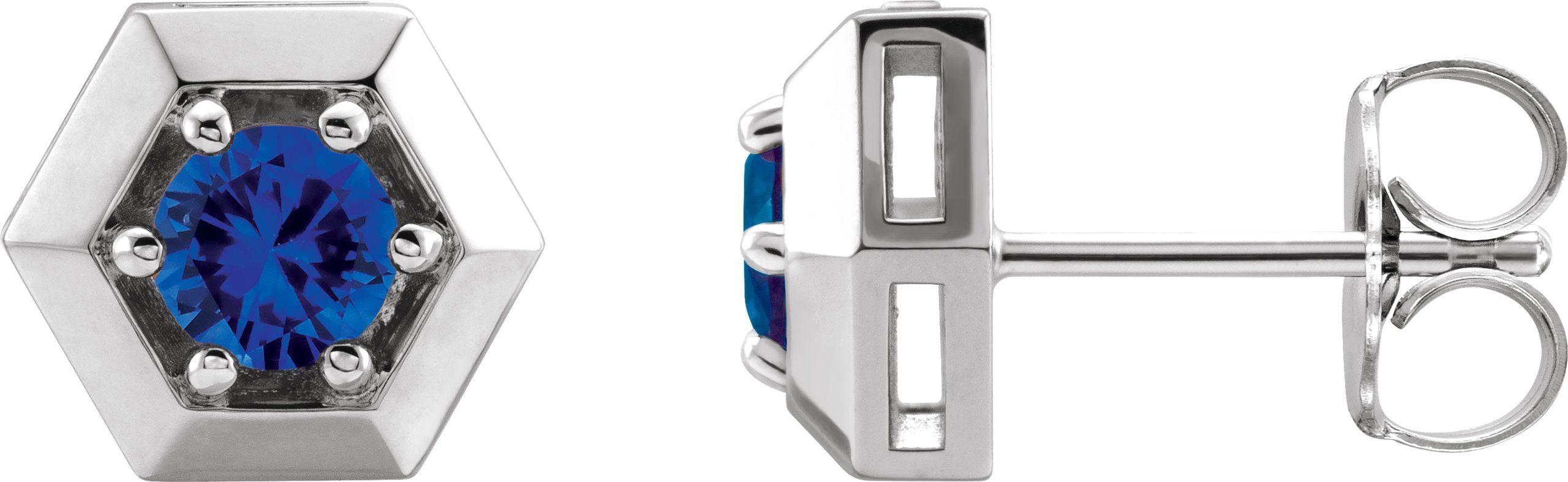 Sterling Silver Chatham Lab Created Blue Sapphire Geometric Earrings Ref 16635818