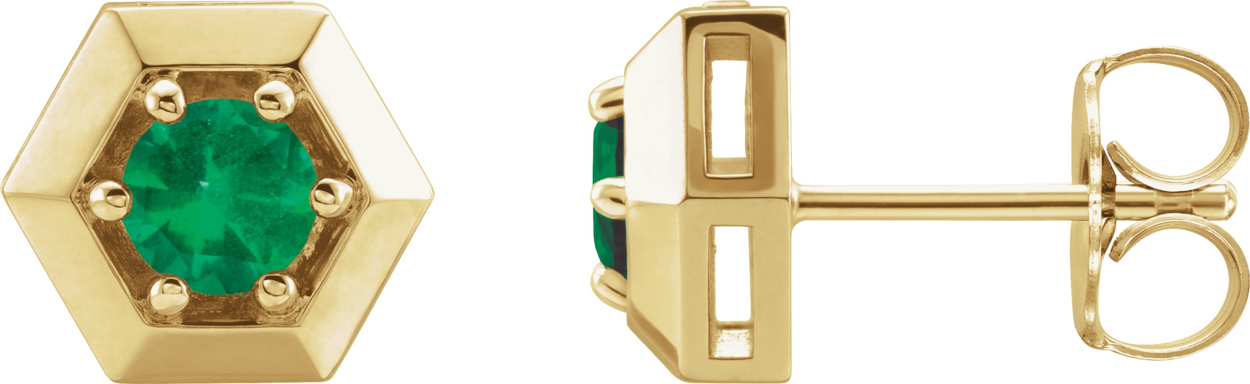 14K Yellow Natural Emerald Geometric Earrings