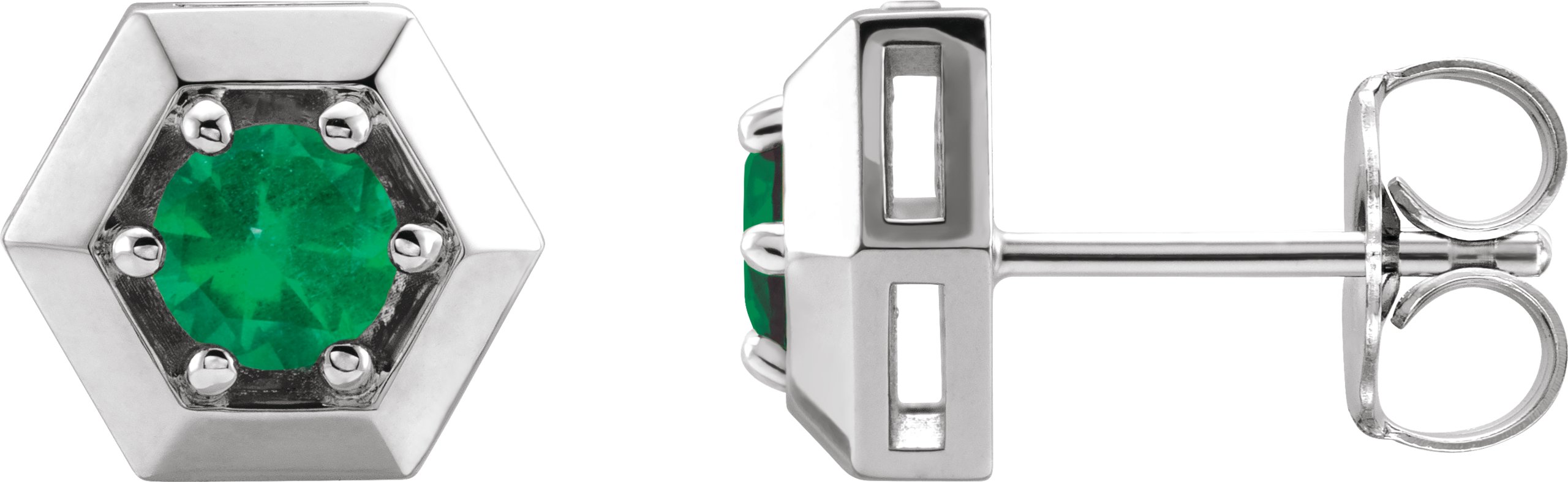 Sterling Silver Chatham Lab Created Emerald Geometric Earrings Ref 16635819