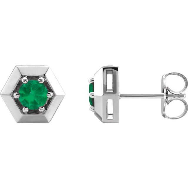Sterling Silver Natural Emerald Geometric Earrings