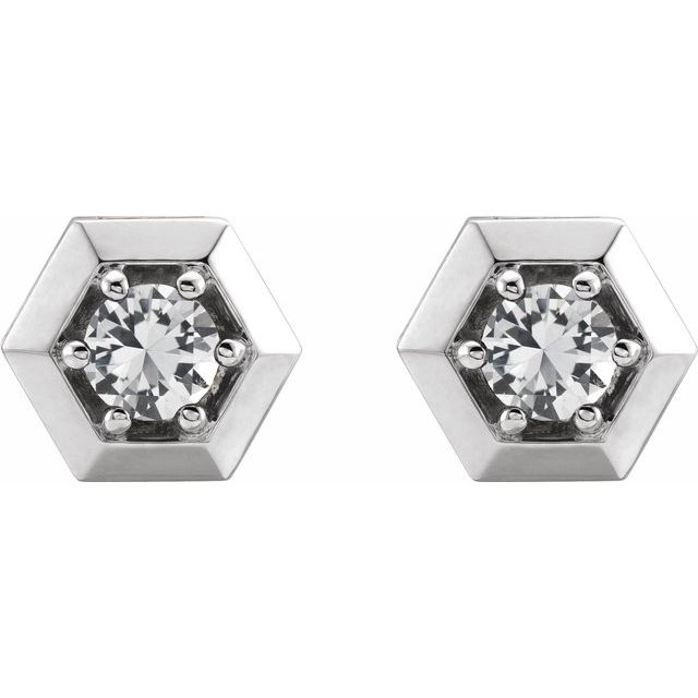 Platinum Natural White Sapphire Geometric Earrings