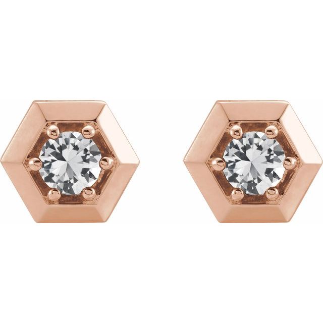14K Rose Natural White Sapphire Geometric Earrings