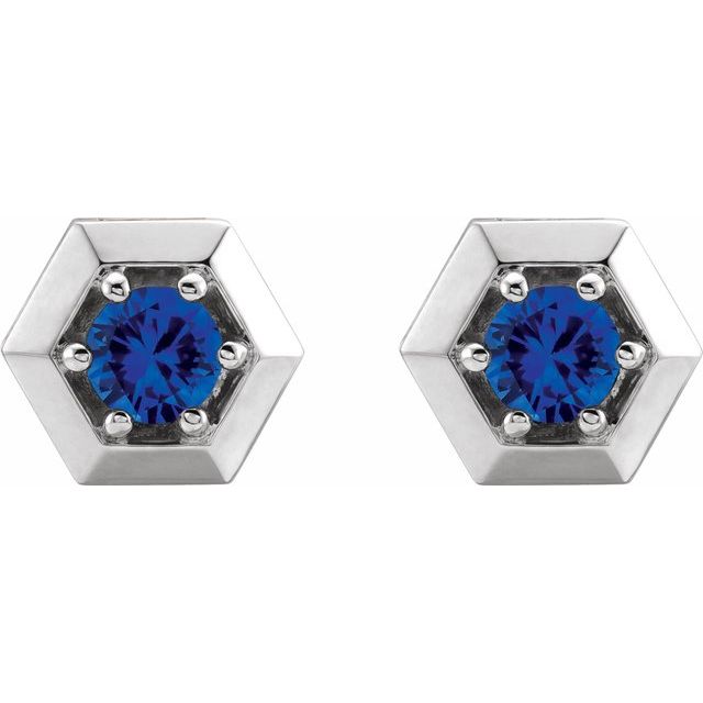 Sterling Silver Lab-Grown Blue Sapphire Geometric Earrings