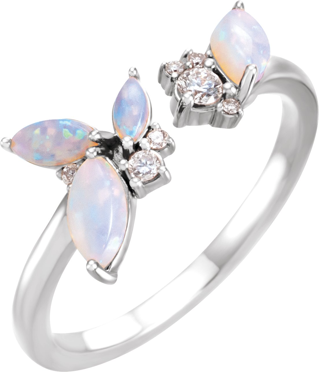 Platinum Natural White Opal & 1/10 CTW Natural Diamond Negative Space Ring