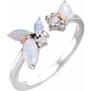 Platinum Natural White Opal & 1/10 CTW Natural Diamond Negative Space Ring