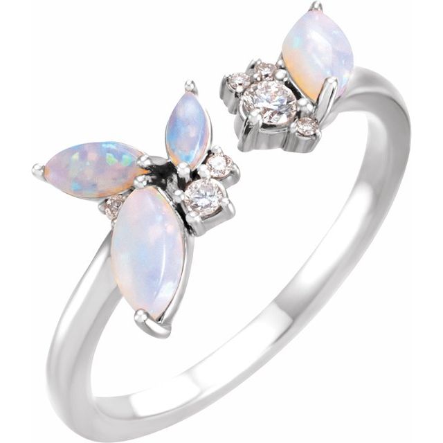 14K White Australian Opal & 1/10 CTW Diamond Negative Space Ring