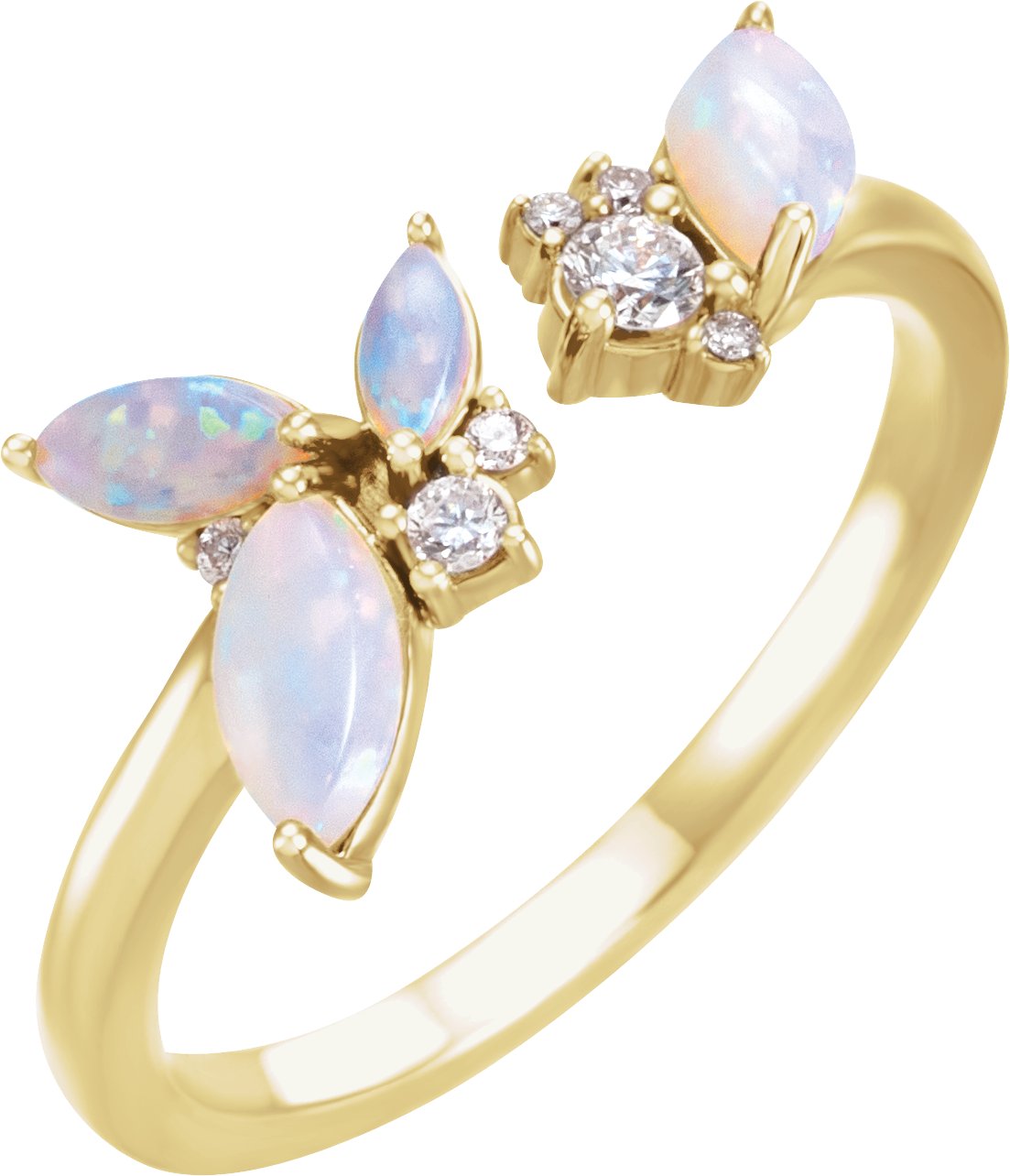 14K Yellow Natural White Opal & 1/10 CTW Natural Diamond Negative Space Ring