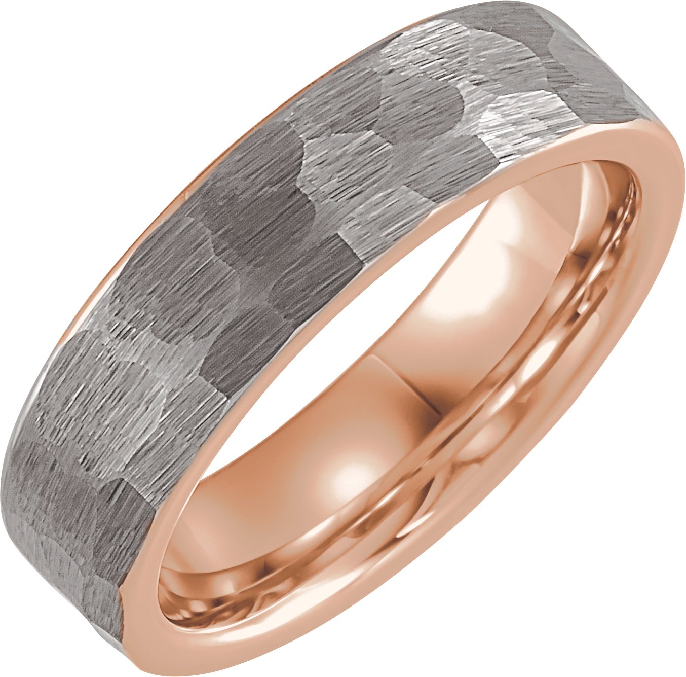 18K Rose Gold PVD Tungsten 6 mm Flat Hammered Band Size 7