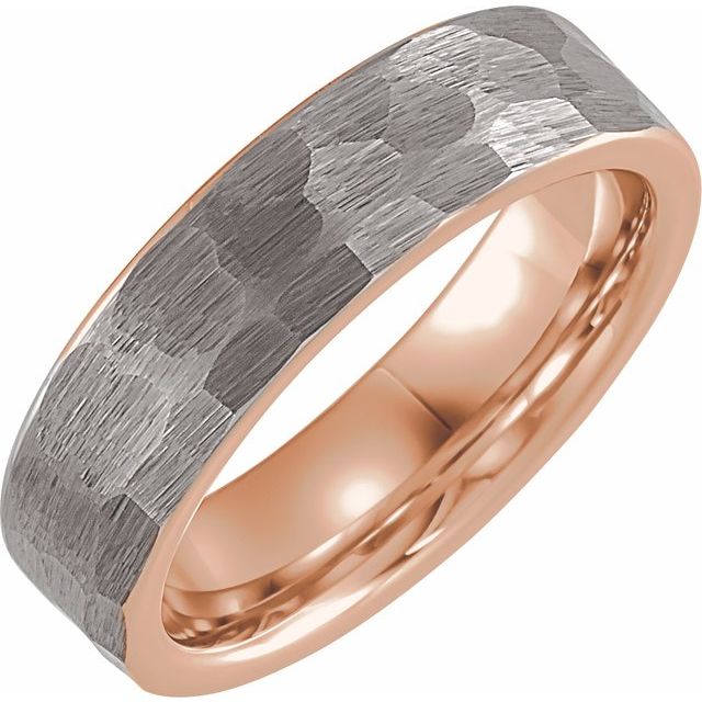 18K Rose Gold PVD Tungsten 6 mm Flat Hammered Band Size 10