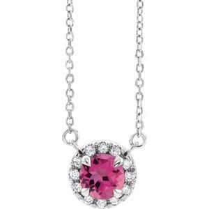 14K White 6 mm Natural Pink Tourmaline & 1/6 CTW Natural Diamond 18" Necklace