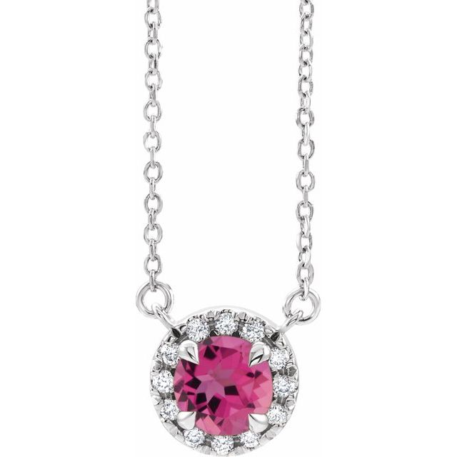 14K White 6 mm Natural Pink Tourmaline & 1/6 CTW Natural Diamond 18 Necklace