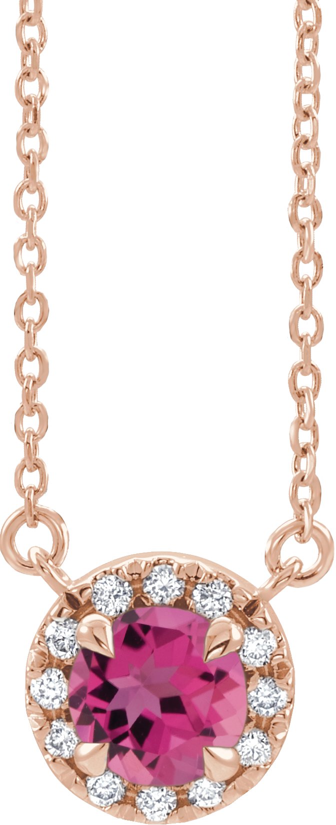 14K Rose Pink Tourmaline & .03 CTW Diamond 16" Necklace 