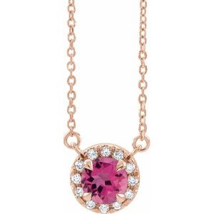 14K Rose Pink Tourmaline & .03 CTW Diamond 16" Necklace 