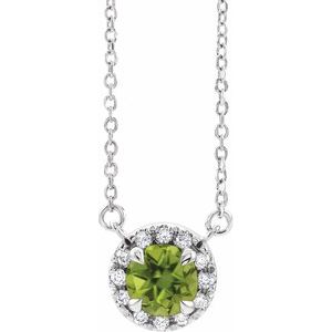 Sterling Silver 5 mm Natural Peridot & 1/10 CTW Natural Diamond 16" Necklace