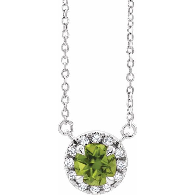 Sterling Silver 5 mm Natural Peridot & 1/10 CTW Natural Diamond 16 Necklace