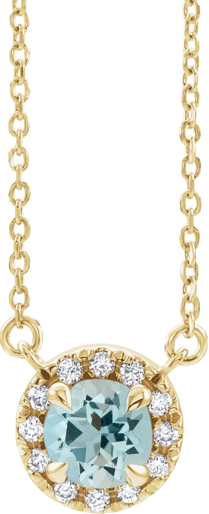 14K Yellow 6 mm Natural Aquamarine & 1/6 CTW Natural Diamond 16" Necklace