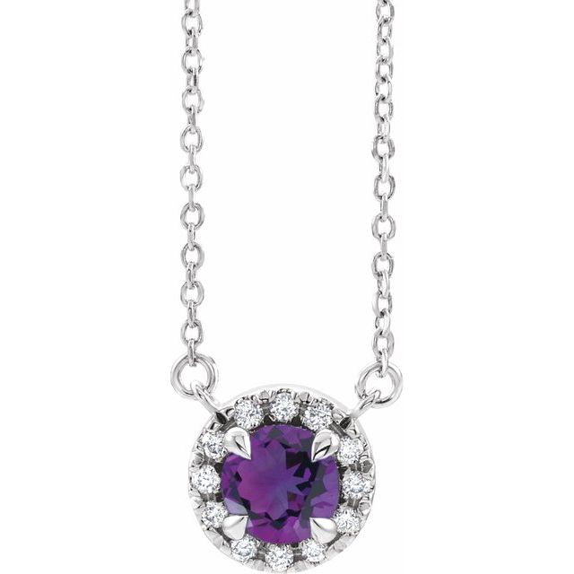14K White 3.5 mm Natural Amethyst & .03 CTW Natural Diamond 18" Necklace