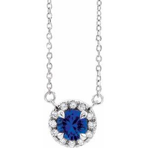14K White 6 mm Natural Blue Sapphire & 1/6 CTW Natural Diamond 18" Necklace