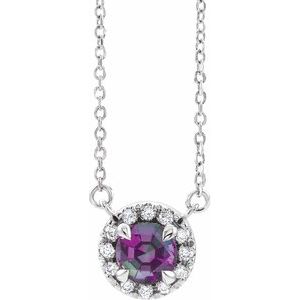 Sterling Silver 3 mm Lab-Grown Alexandrite & .03 CTW Natural Diamond 16" Necklace