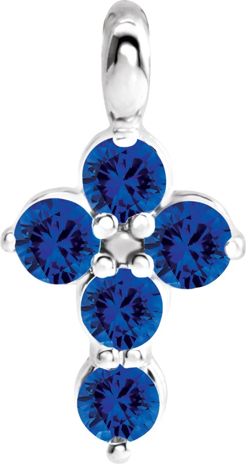 14K White Blue Sapphire Cross Pendant