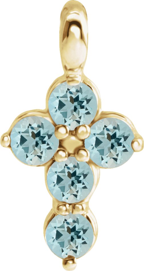 14K Yellow Aquamarine Cross Pendant    