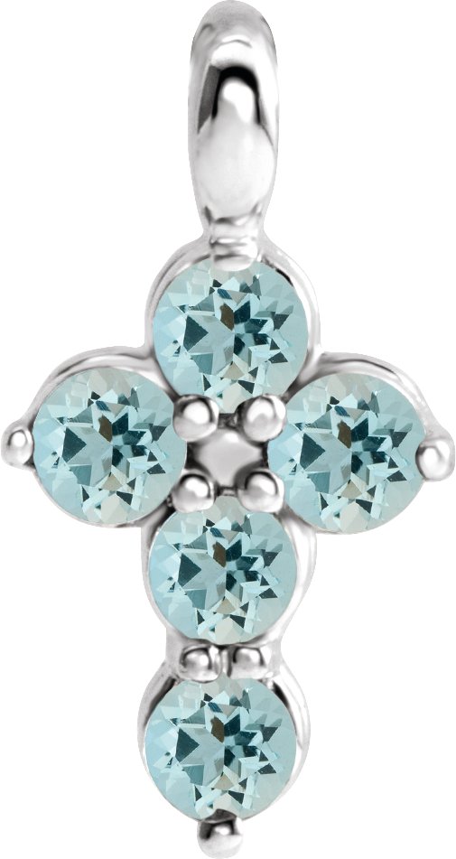 14K White Aquamarine Cross Pendant    