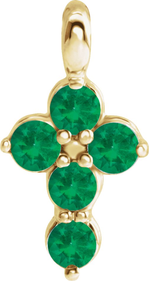 14K Yellow Emerald Cross Pendant