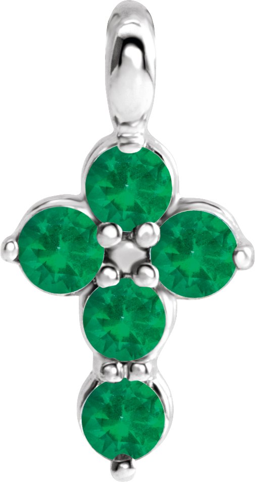 14K White Emerald Cross Pendant