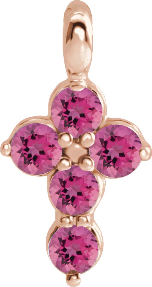 14K Rose Pink Tourmaline Cross Pendant