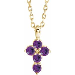 14K Yellow Natural Amethyst Cross 16-18" Necklace