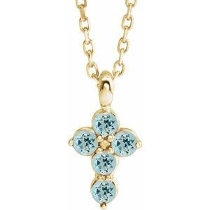 14K Yellow Natural Aquamarine Cross 16-18" Necklace