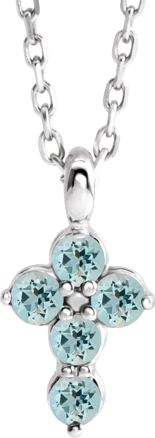 Sterling Silver Natural Aquamarine Cross 16-18