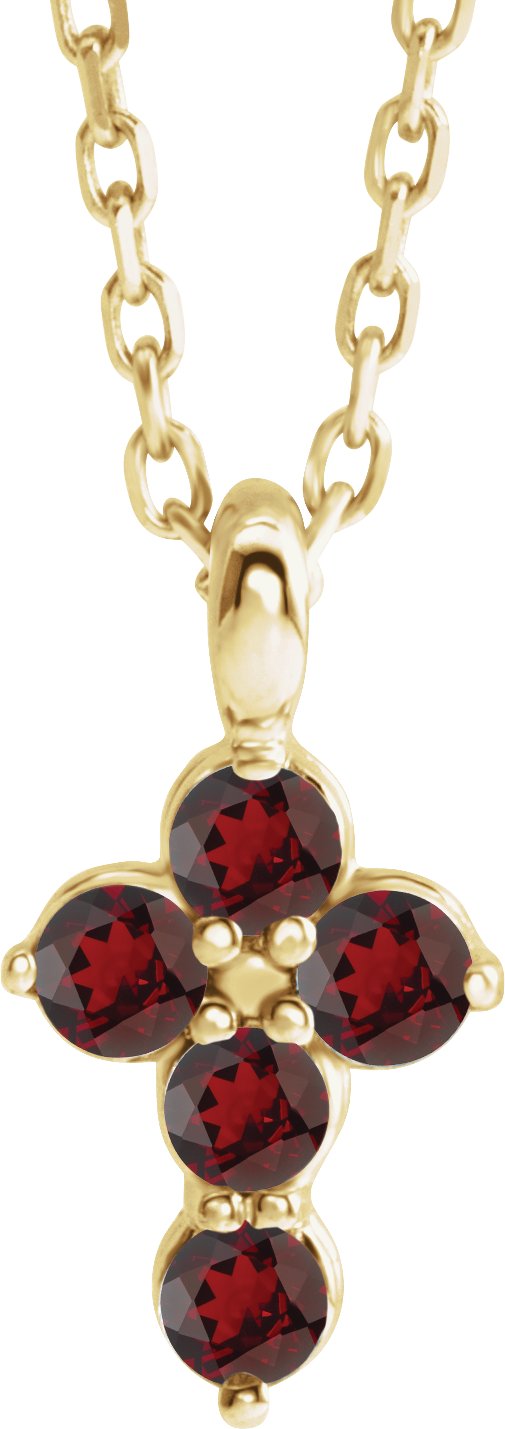 14K Yellow Natural Mozambique Garnet Cross 16-18