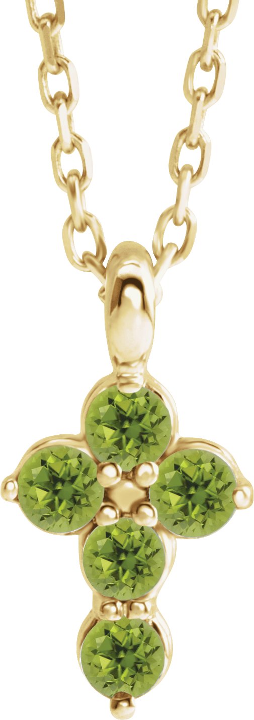 14K Yellow Natural Peridot Cross 16-18