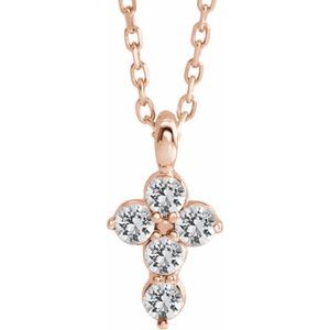14K Rose Natural White Sapphire Cross 16-18" Necklace